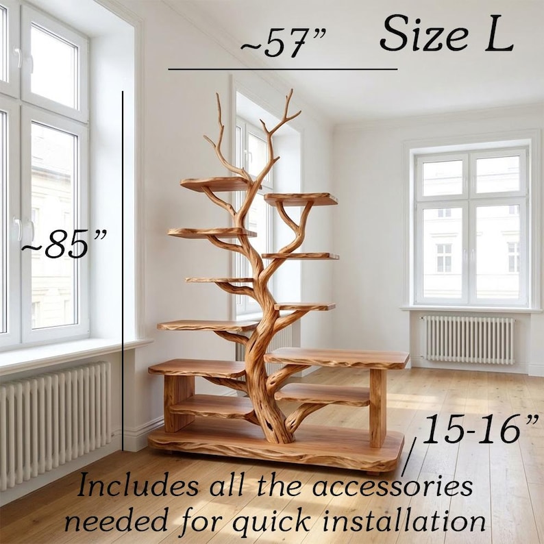 Tree Branch Freestanding Display Shelf | Rustic Wood Floor Bookcase