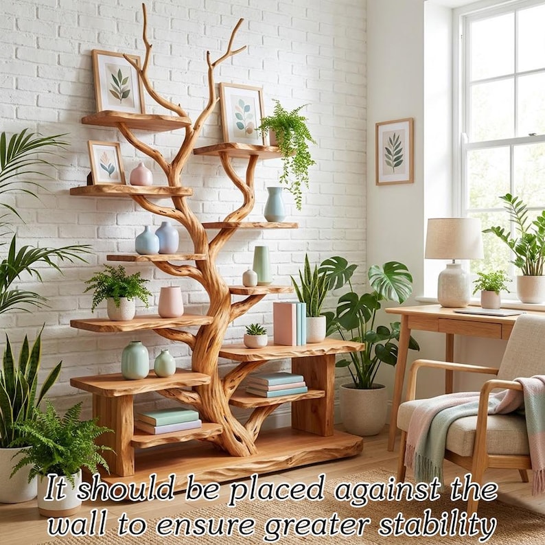 Tree Branch Freestanding Display Shelf | Rustic Wood Floor Bookcase