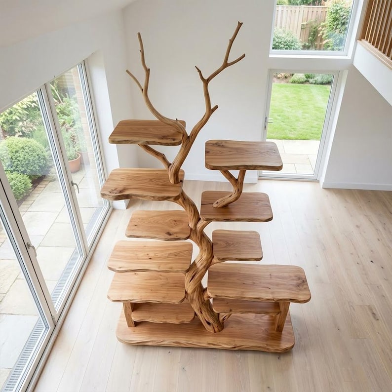 Tree Branch Freestanding Display Shelf | Rustic Wood Floor Bookcase