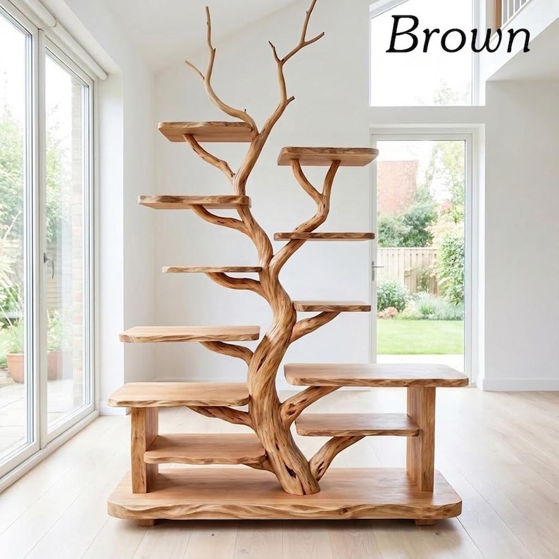 Tree Branch Freestanding Display Shelf | Rustic Wood Floor Bookcase