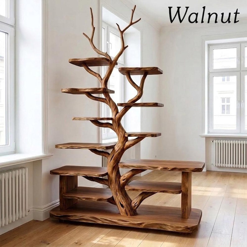 Tree Branch Freestanding Display Shelf | Rustic Wood Floor Bookcase