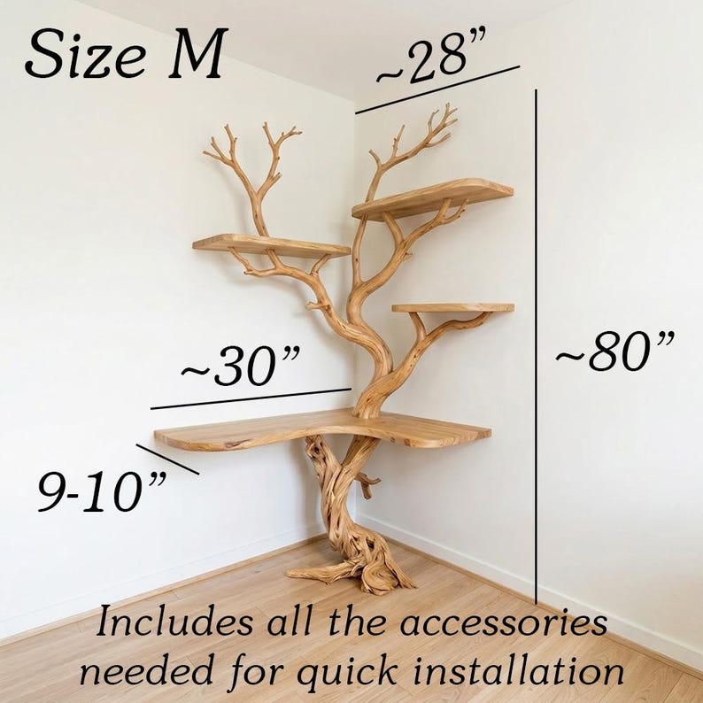 Rustic Corner Tree Shelf | Standing Tree Stump Floor Bookcase