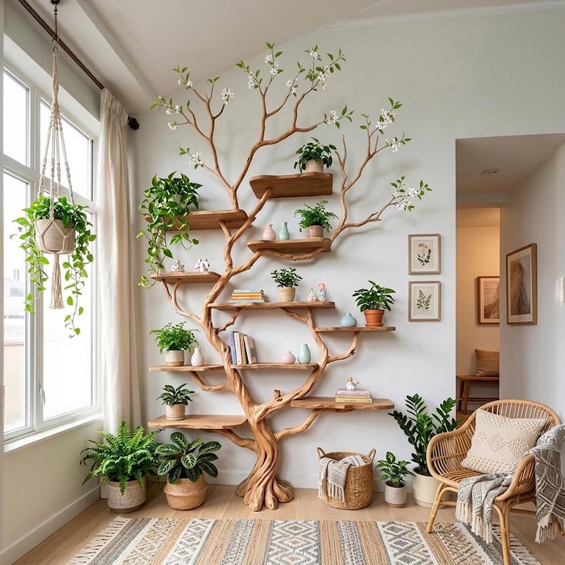 Tree Branch Floor Bookshelf | Freestanding Rustic Wood Bookcase