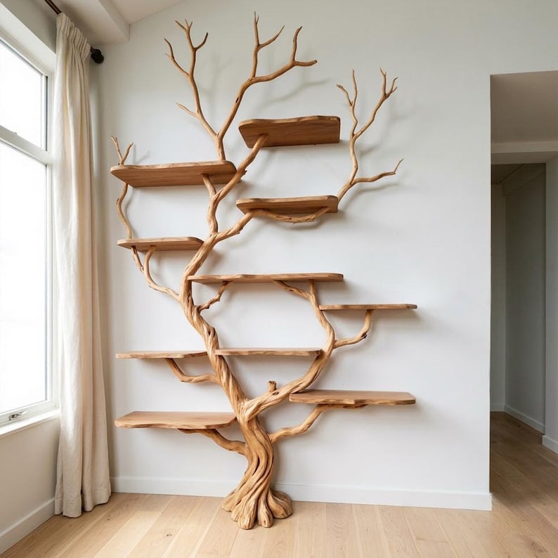 Tree Branch Floor Bookshelf | Freestanding Rustic Wood Bookcase