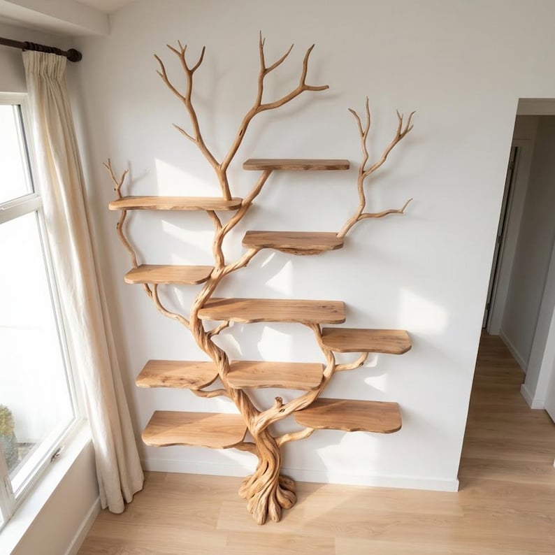 Tree Branch Floor Bookshelf | Freestanding Rustic Wood Bookcase