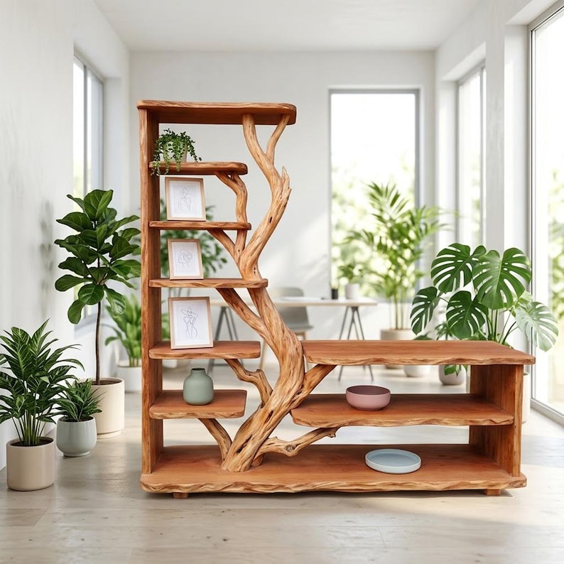 Tree Branch Freestanding Shelf | Rustic Wood Floor Bookcase