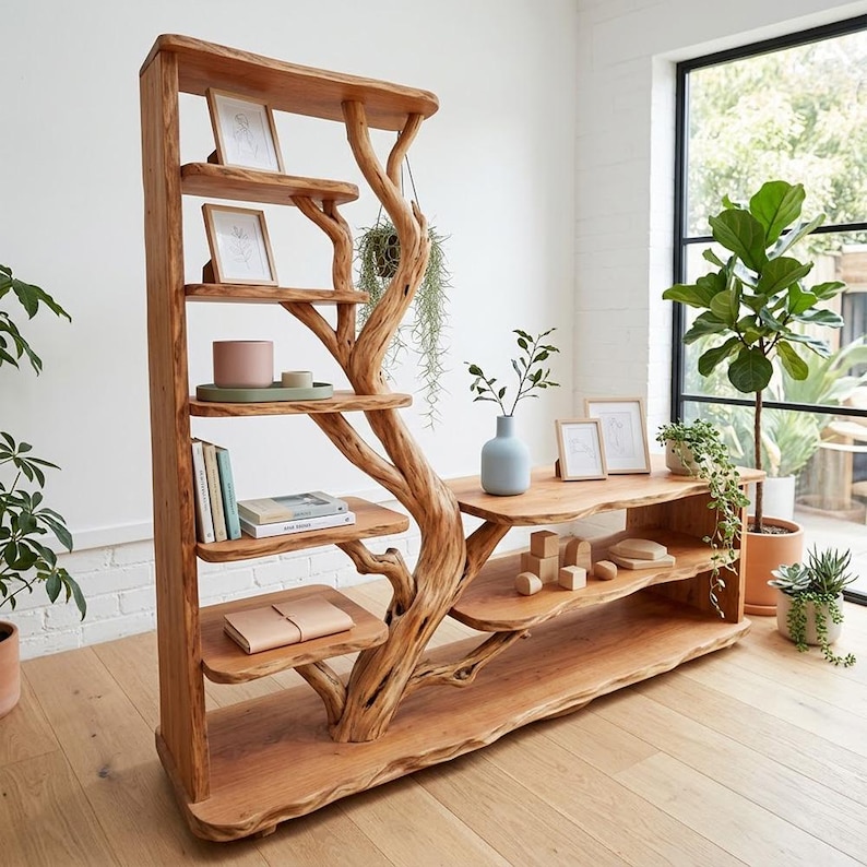 Tree Branch Freestanding Shelf | Rustic Wood Floor Bookcase