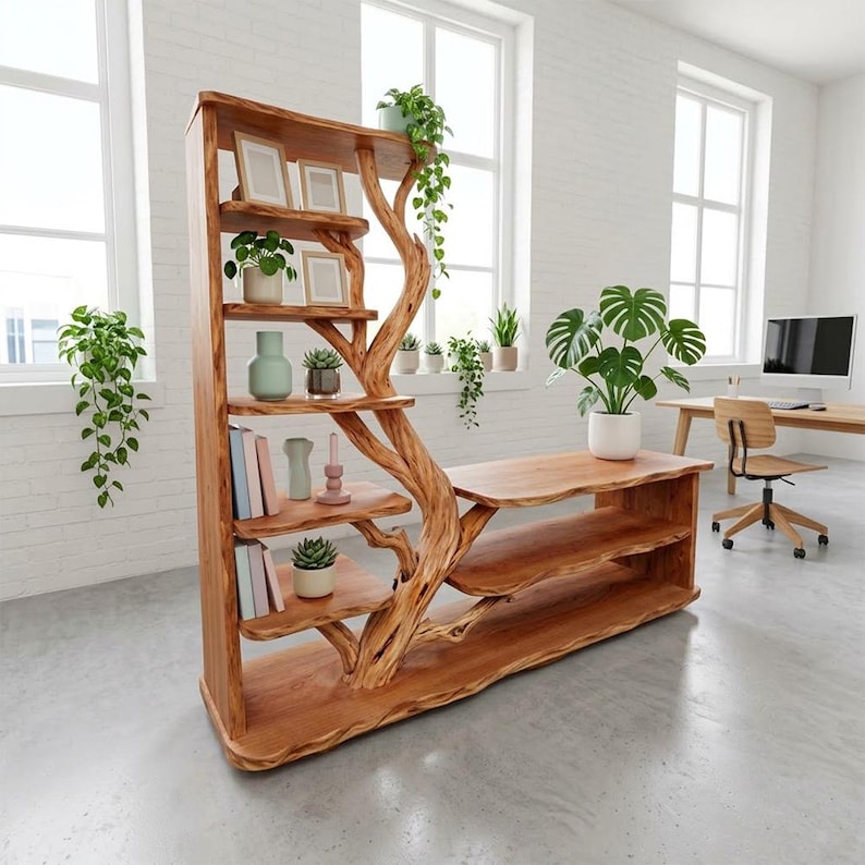 Tree Branch Freestanding Shelf | Rustic Wood Floor Bookcase