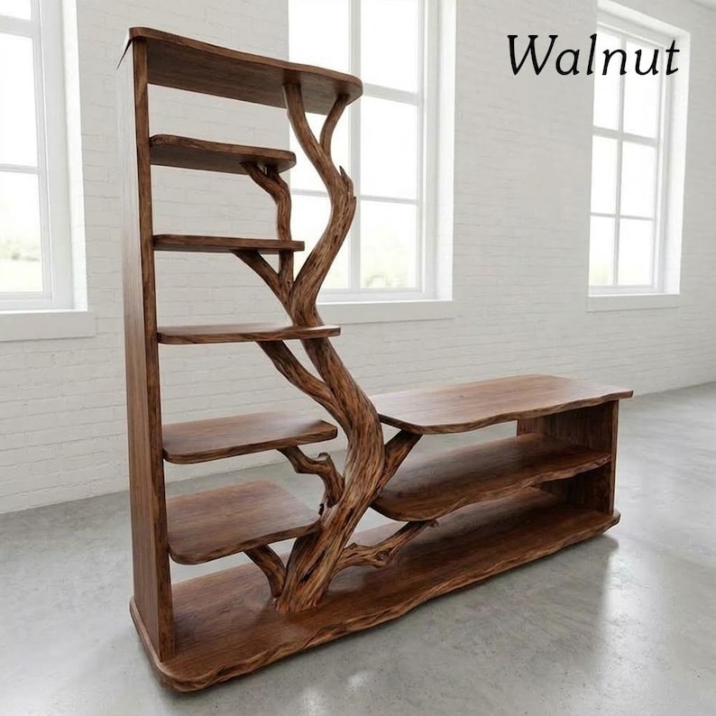 Tree Branch Freestanding Shelf | Rustic Wood Floor Bookcase