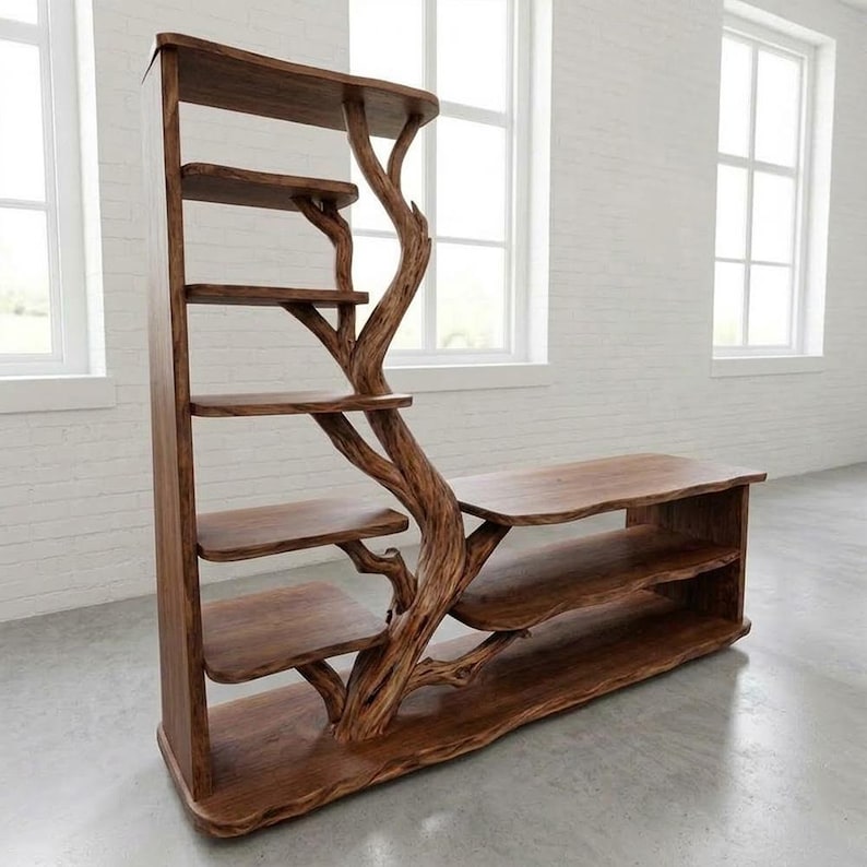 Tree Branch Freestanding Shelf | Rustic Wood Floor Bookcase