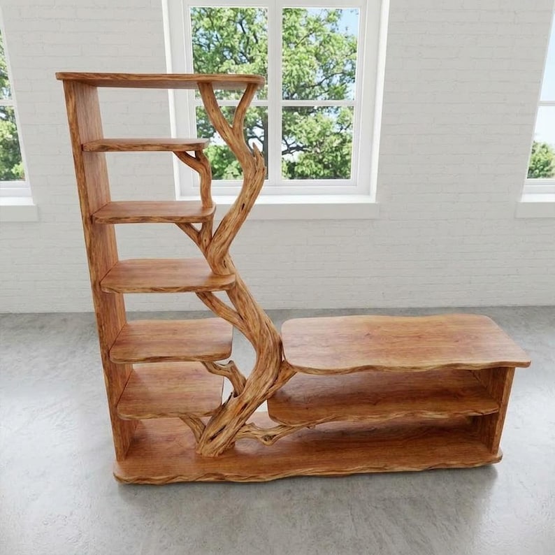 Tree Branch Freestanding Shelf | Rustic Wood Floor Bookcase