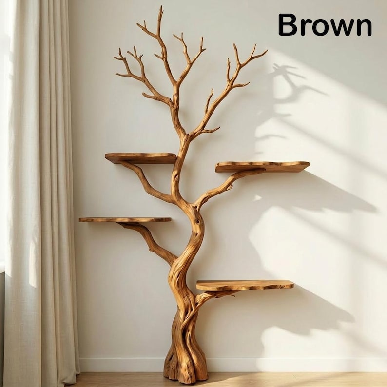 Tree Branch Floor Bookshelf | Unique Driftwood Live Edge Shelf