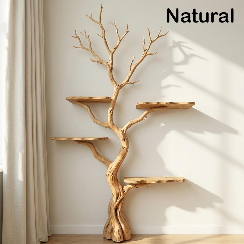 Tree Branch Floor Bookshelf | Unique Driftwood Live Edge Shelf