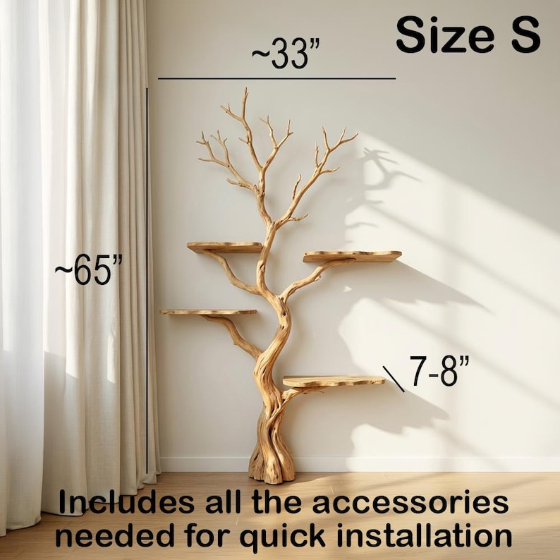 Tree Branch Floor Bookshelf | Unique Driftwood Live Edge Shelf