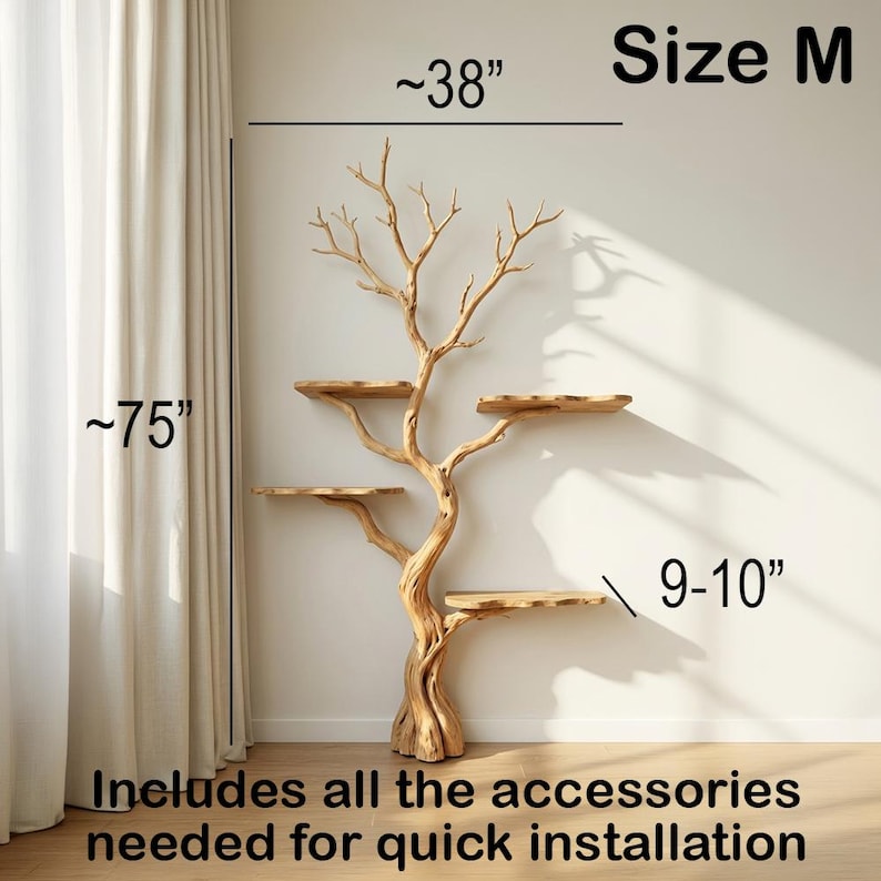Tree Branch Floor Bookshelf | Unique Driftwood Live Edge Shelf