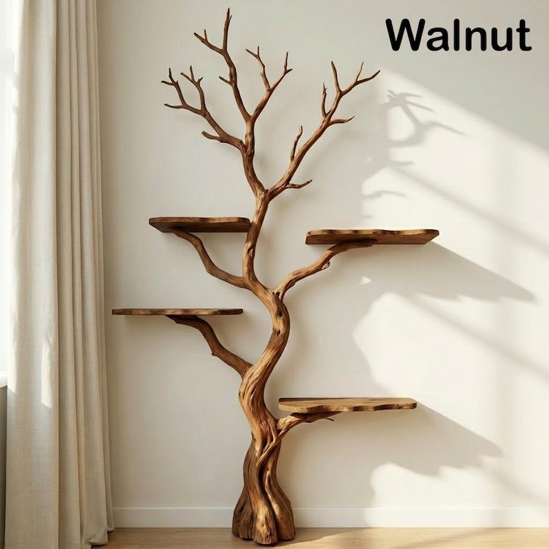 Tree Branch Floor Bookshelf | Unique Driftwood Live Edge Shelf