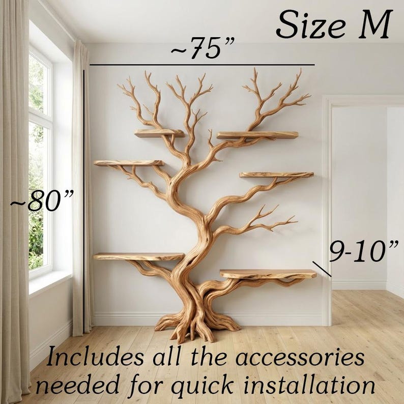 Tree Branch Book Storage Shelf | Tall Rustic Wood Bookcase
