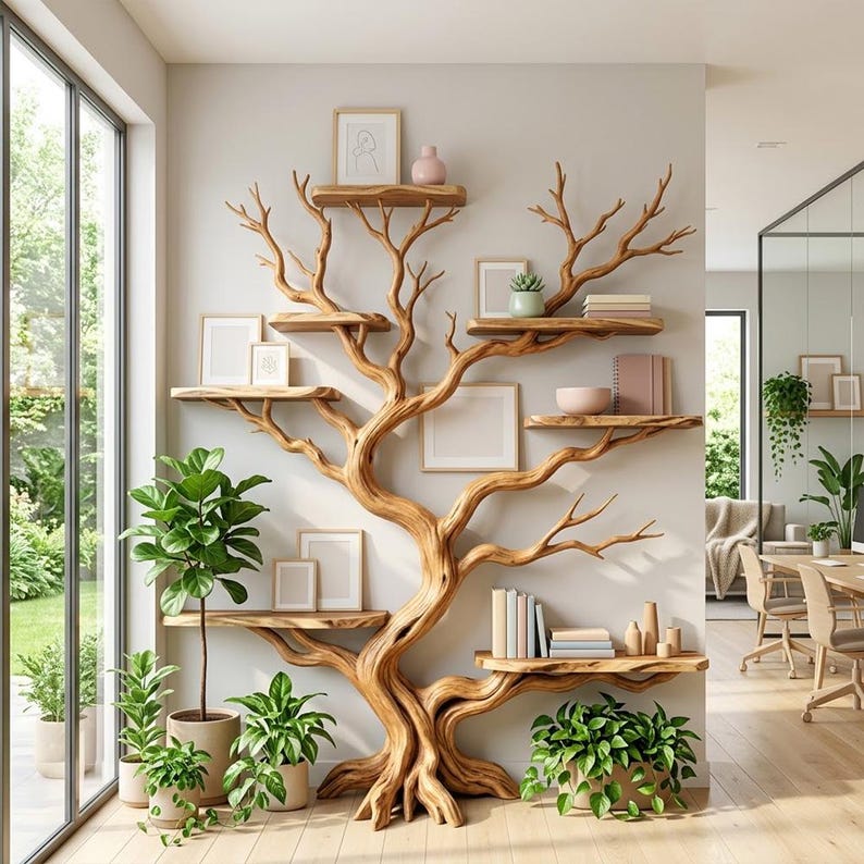 Tree Branch Book Storage Shelf | Tall Rustic Wood Bookcase