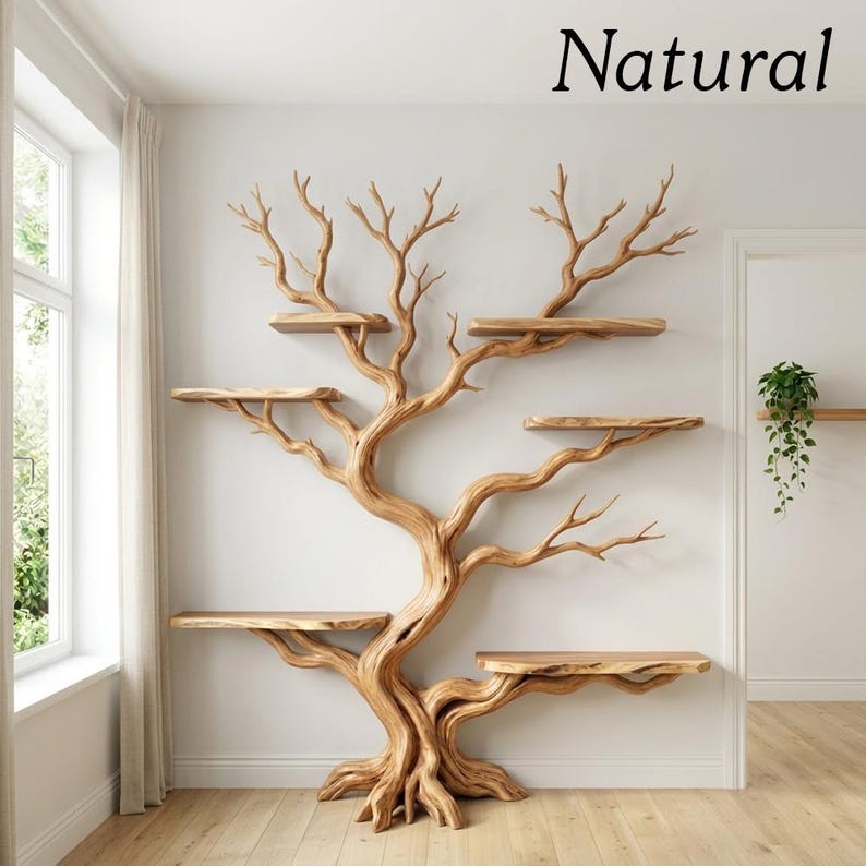 Tree Branch Book Storage Shelf | Tall Rustic Wood Bookcase