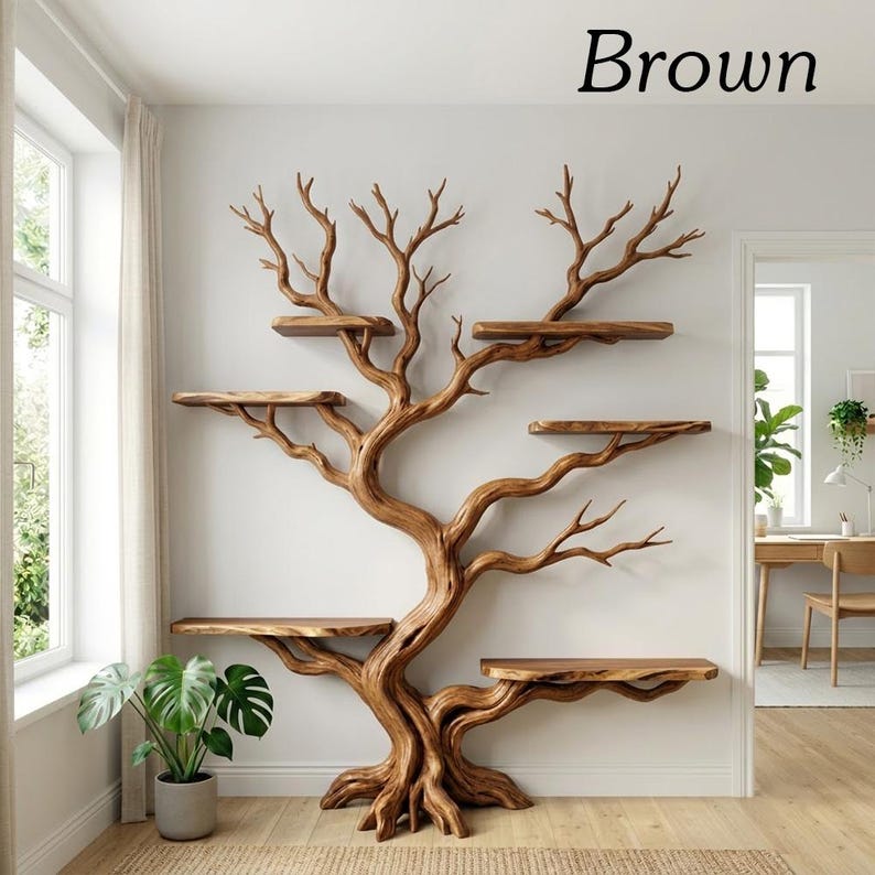 Tree Branch Book Storage Shelf | Tall Rustic Wood Bookcase