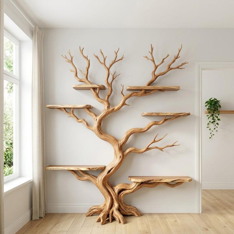 Tree Branch Book Storage Shelf | Tall Rustic Wood Bookcase