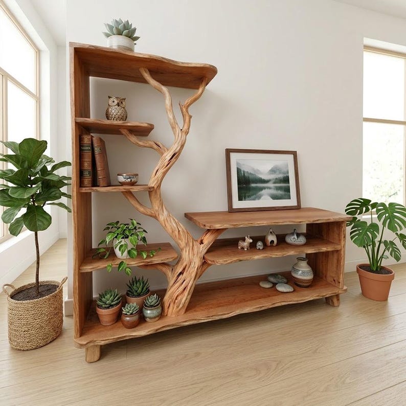 Tree Branch Tall Floor Shelf | Driftwood Wood Bookcase