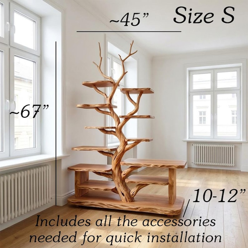 Tree Branch Freestanding Display Shelf | Rustic Wood Floor Bookcase