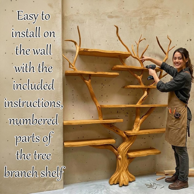 Tree Branch Freestanding Display Shelf | Rustic Wood Floor Bookcase