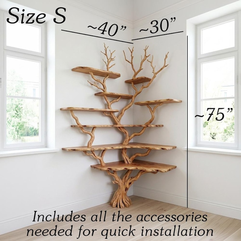 Natural Tree Branch Tall Corner Shelf | Rustic Driftwood Floor Bookcase