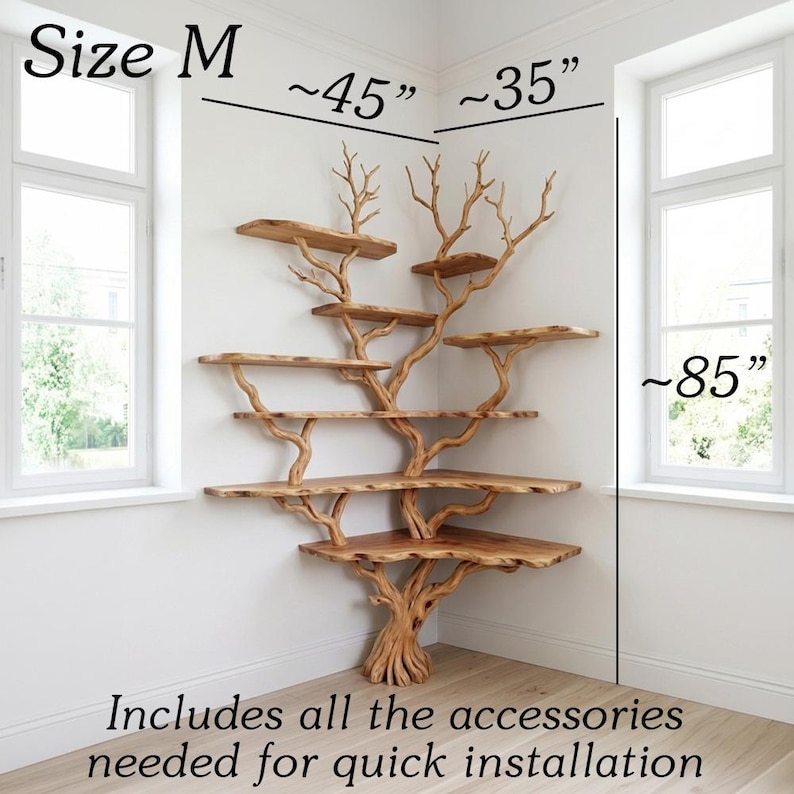 Natural Tree Branch Tall Corner Shelf | Rustic Driftwood Floor Bookcase