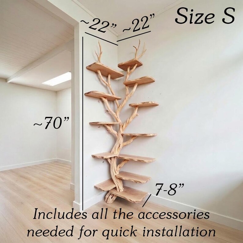 Corner Tree Branch Floor Shelf | Rustic Wood Corner Bookcase