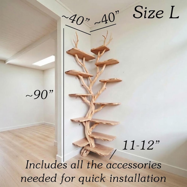 Corner Tree Branch Floor Shelf | Rustic Wood Corner Bookcase