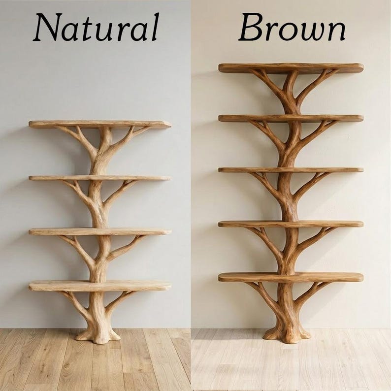 Rustic Tree Branch Floor Bookshelf | Solid Wood Bookcase Stand